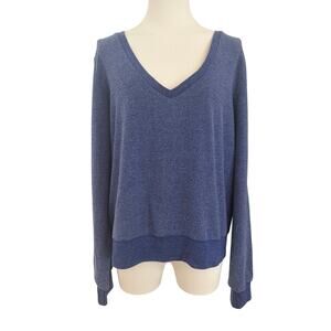 Wildfox Blue Fleeced Front Deep V-Neck Lightweight Sweatshirt Soft Thin - Medium